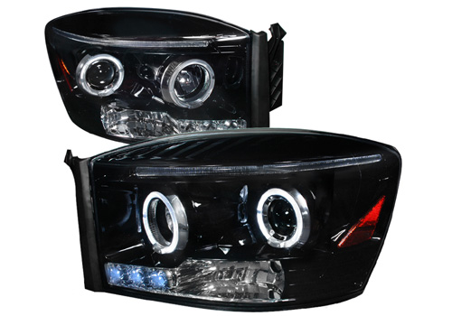 Smoked Halogen Projector Headlights With LEDs 06-08 Dodge Ram Smoked Halogen Projector Headlights With LEDs 06-08 Dodge Ram